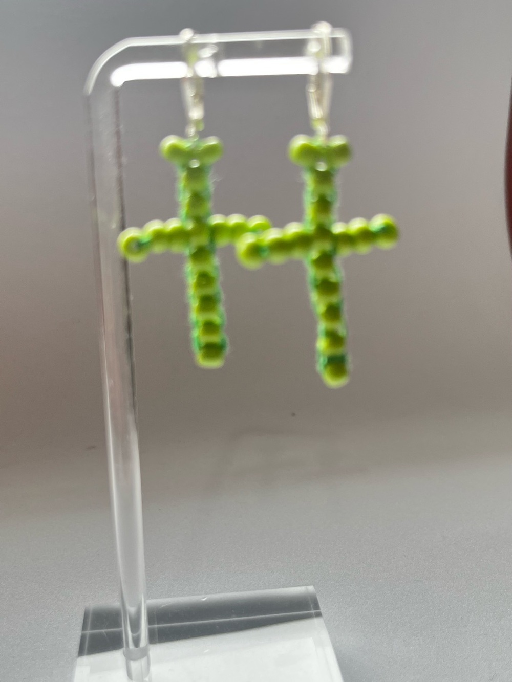 Lime green Cross earrings